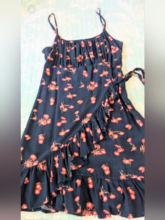 Faded Rose Dresses & Skirts - Faded Rose Floral Navy and Orange Ruffle Dress. Junior's Size L.